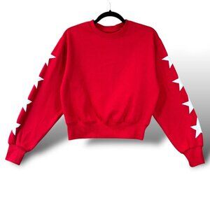Reflex Sweatshirt Sz S Red Stars Long Sleeve Crew Neck Cropped Fleece Pullover